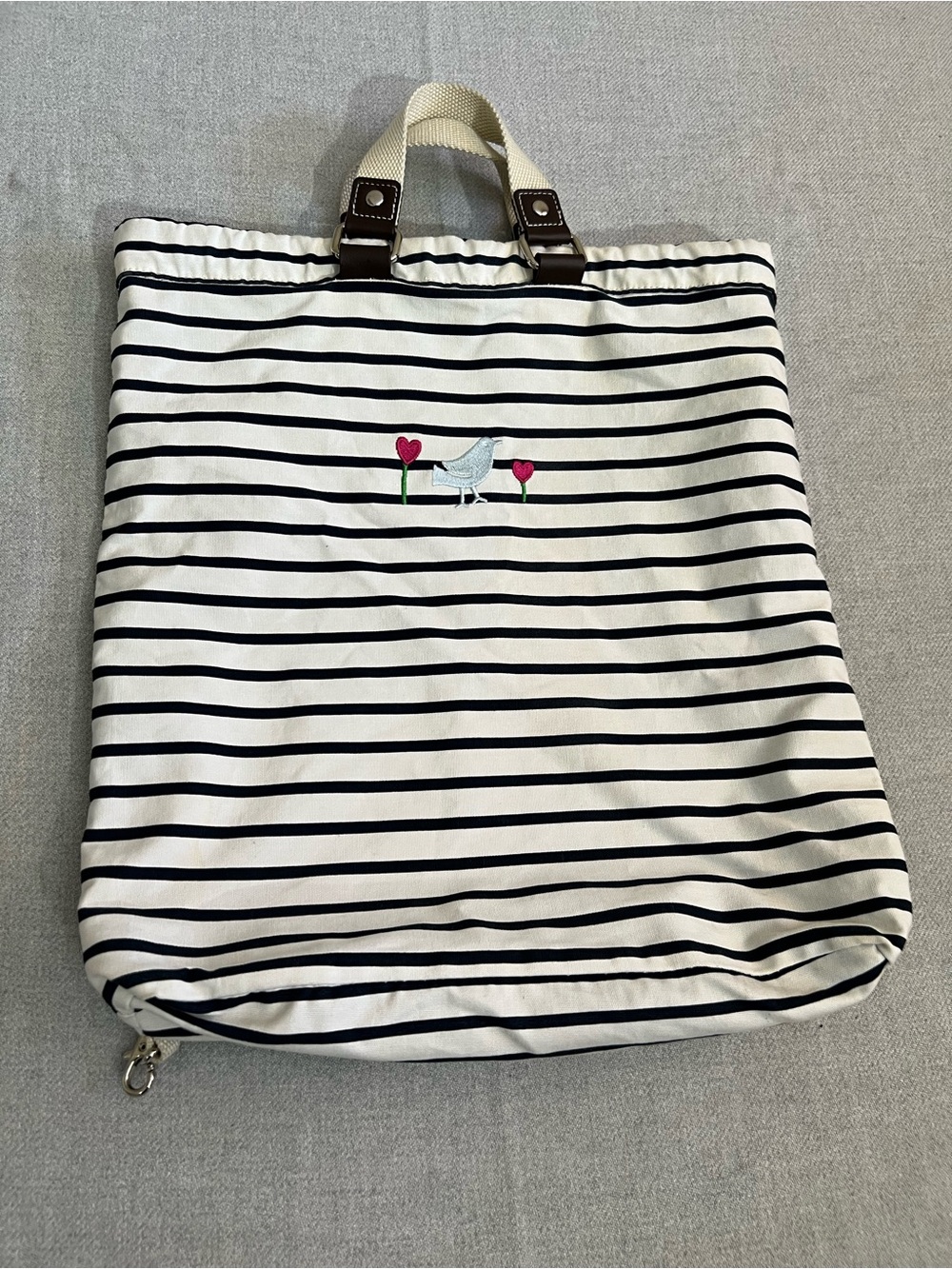 Gap Kids Striped/Blue Canvas Tote Backpack Drawstring